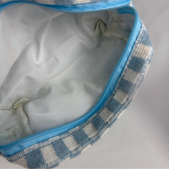 NWOT Blue White Checkered Knit Cosmetic Bag - Picture 6 of 8